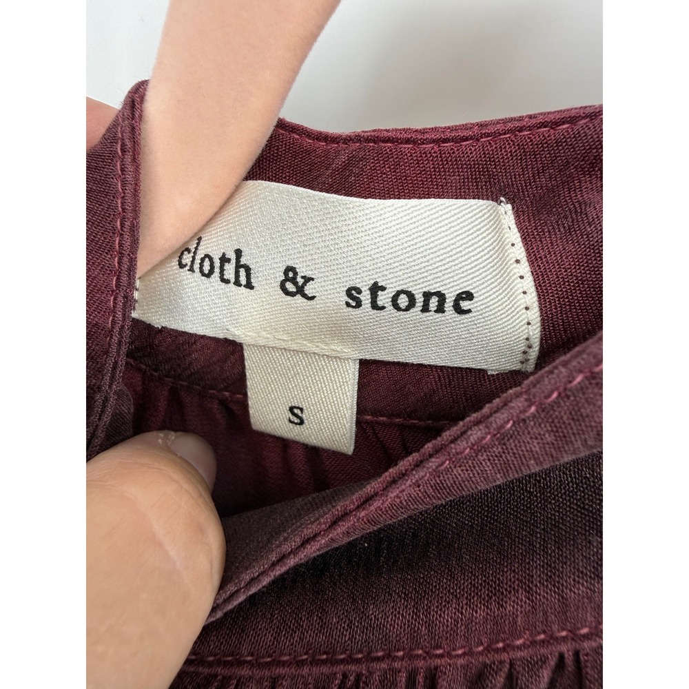 Cloth & Stone Blouse Women Small Burgundy Tie-Dye Mock Neck Bella Dahl Artsy - Picture 2 of 9